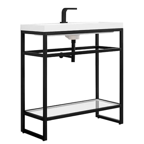 Boston Matte Black 32" Freestanding Vanity with White Integrated Top by JMV