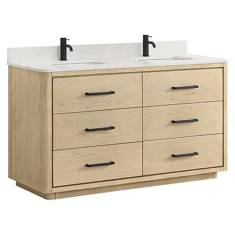 Genora Blonde Oak 60" Double Vanity with Pacific White Quartz Top