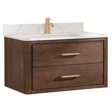 Riven Brown Oak 36" Single Vanity with Pacific White Quartz Top