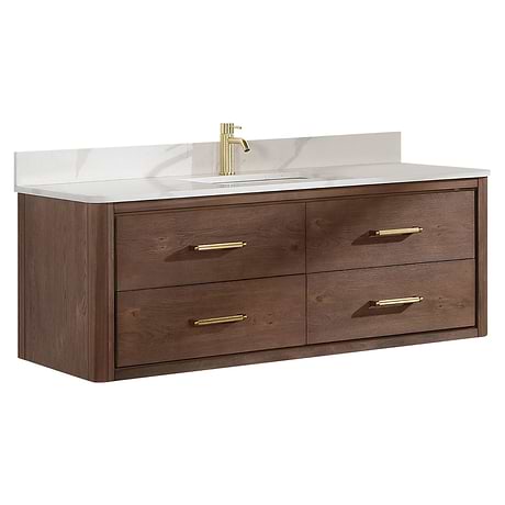 Riven Brown Oak 55" Single Vanity with Pacific White Quartz Top