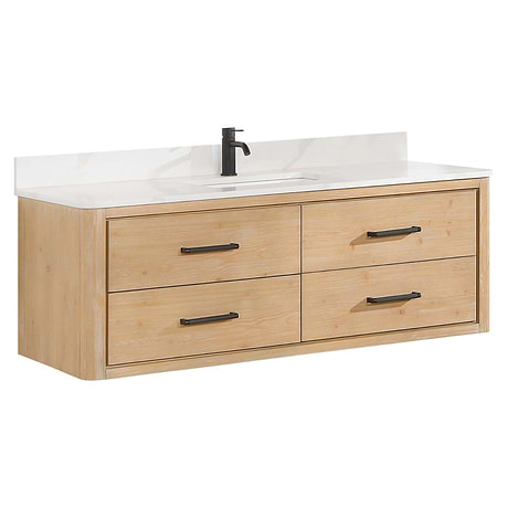 Riven Blonde Oak 55" Single Vanity with Pacific White Quartz Top