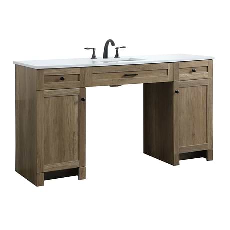 Calvin 60" Natural Oak Single Vanity with Cultured Marble White Top