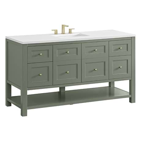 Breckenridge Smokey Celadon 60" Single Vanity with White Zeus Quartz Top by JMV