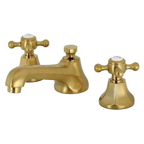 Rockleigh Brushed Brass 8" Widespread Bathroom Faucet With Pop Up Standard Drain
