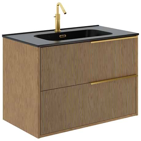 Kora Art Faux Fluted 32" Single Vanity with Integrated Black Ceramic Top & Gold Handles