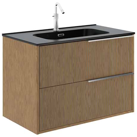 Kora Art Faux Fluted 32" Single Vanity with Integrated Black Ceramic Top & Silver Handles