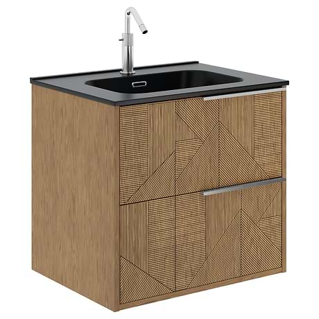 Kora Geo Faux Fluted 24" Single Vanity with Integrated Black Ceramic Top & Silver Handles
