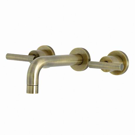 Astoria Antiqued Brass Wall Mount  12.5" Widespread Bathroom Faucet With Pop Up Standard Drain