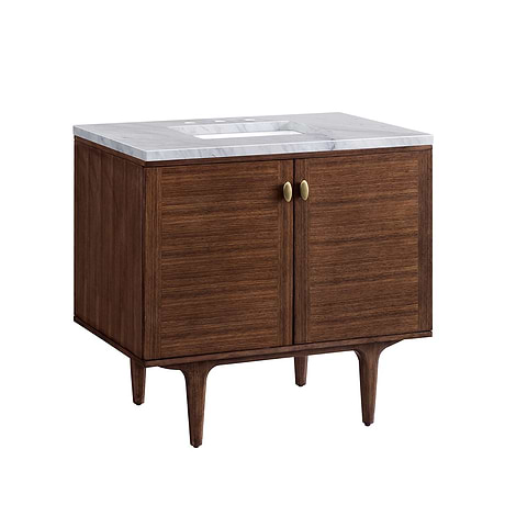 Amberly Mid-Century Walnut 36" Single Vanity with Carrara Marble Top by JMV