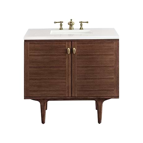 Amberly Mid-Century Walnut 36" Single Vanity with White Zeus Quartz Top by JMV