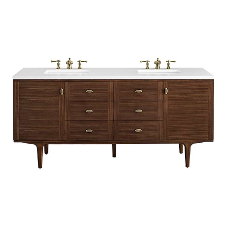 Amberly Mid-Century Walnut 72" Double Vanity with White Zeus Quartz Top by JMV
