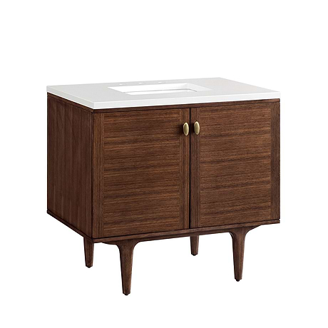 Amberly Mid-Century Walnut 36" Single Vanity with White Zeus Quartz Top by JMV