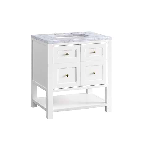 Breckenridge Bright White 30" Single Vanity with Carrara Marble Top by JMV