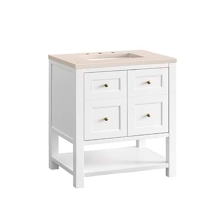 Breckenridge Bright White 30" Single Vanity with Eternal Marfil Quartz Top by JMV