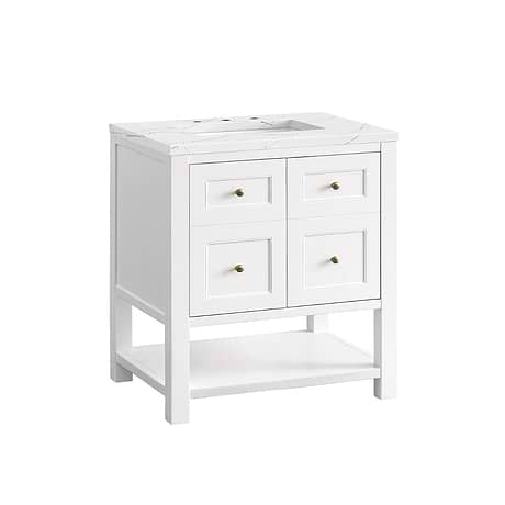Breckenridge Bright White 30" Single Vanity with Ethereal Noctis Quartz Top by JMV
