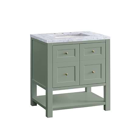 Breckenridge Breckenridge Smokey Celadon Green 30" Single Vanity with Carrara Marble Top by JMV