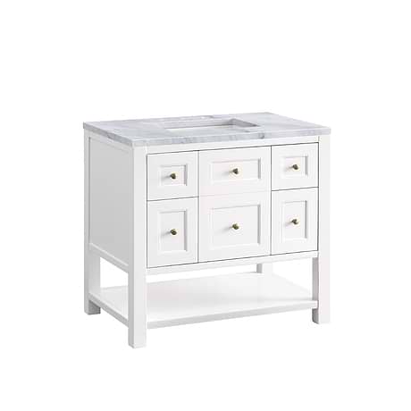 Breckenridge Bright White 36" Single Vanity with Carrara Marble Top by JMV