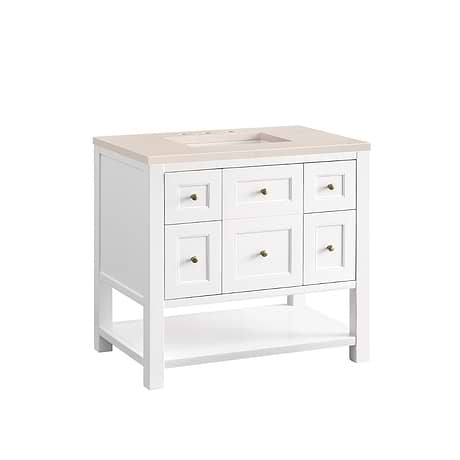 Breckenridge Bright White 36" Single Vanity with Eternal Marfil Quartz Top by JMV