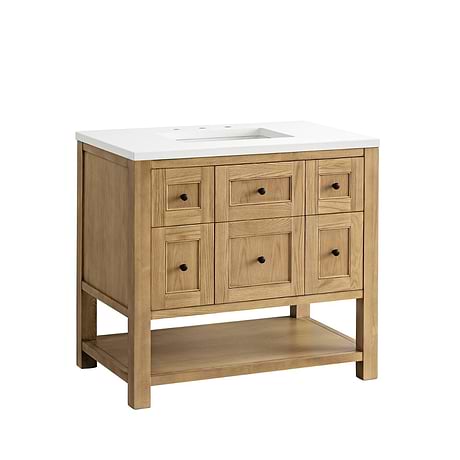 Breckenridge Light Natural Oak 36" Single Vanity with White Zeus Quartz Top by JMV