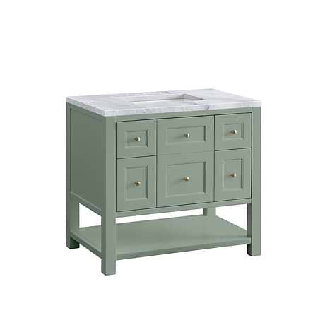 Breckenridge Breckenridge Smokey Celadon Green 36" Single Vanity with Carrara Marble Top by JMV