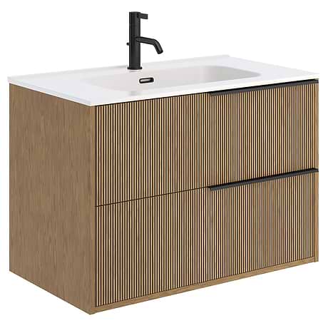 Kora Art Art Faux Fluted 32" Single Vanity with Integrated White Ceramic Top & Black Handles