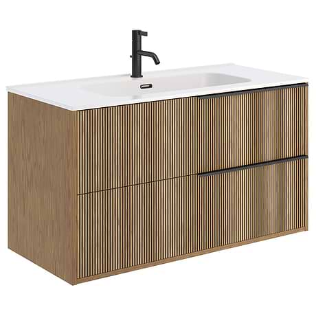 Kora Art Art Faux Fluted 40" Single Vanity with Integrated White Ceramic Top & Black Handles