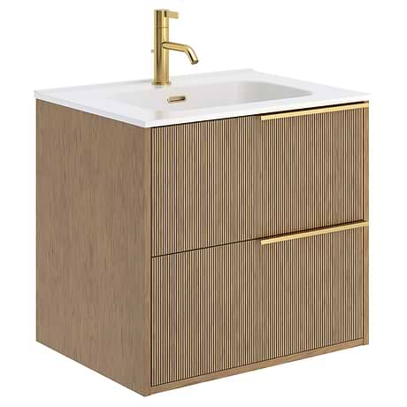 Kora Art Art Faux Fluted 24" Single Vanity with Integrated White Ceramic Top & Gold Handles