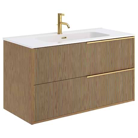 Kora Art Art Faux Fluted 40" Single Vanity with Integrated White Ceramic Top & Gold Handles
