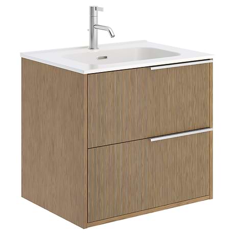 Kora Art Art Faux Fluted 24" Single Vanity with Integrated White Ceramic Top & Silver Handles