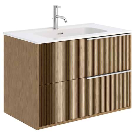Kora Art Art Faux Fluted 32" Single Vanity with Integrated White Ceramic Top & Silver Handles