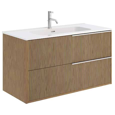 Kora Art Art Faux Fluted 40" Single Vanity with Integrated White Ceramic Top & Silver Handles