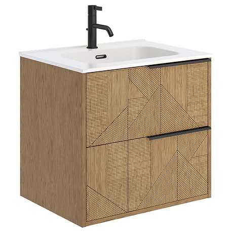 Kora Geo Geo Faux Fluted 24" Single Vanity with Integrated White Ceramic Top & Black Handles