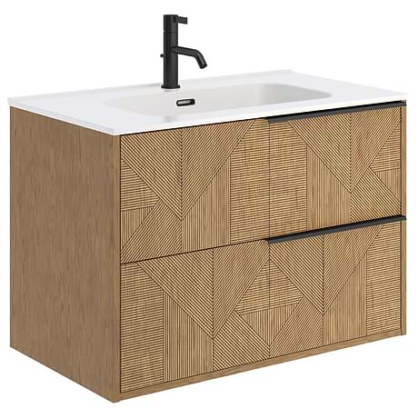 Kora Geo Geo Faux Fluted 32" Single Vanity with Integrated White Ceramic Top & Black Handles