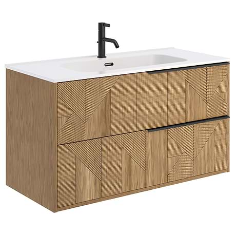 Kora Geo Geo Faux Fluted 40" Single Vanity with Integrated White Ceramic Top & Black Handles