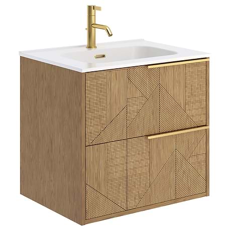 Kora Geo Geo Faux Fluted 24" Single Vanity with Integrated White Ceramic Top & Gold Handles