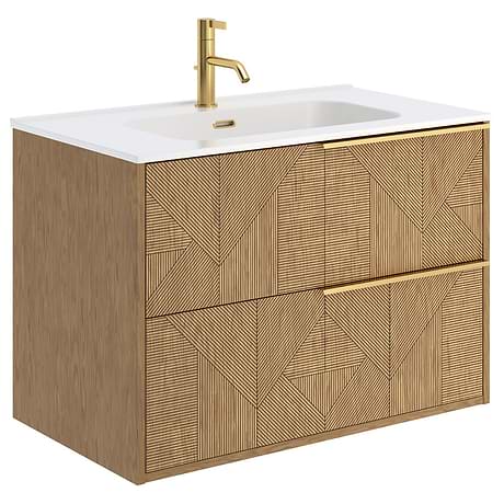 Kora Geo Geo Faux Fluted 32" Single Vanity with Integrated White Ceramic Top & Gold Handles