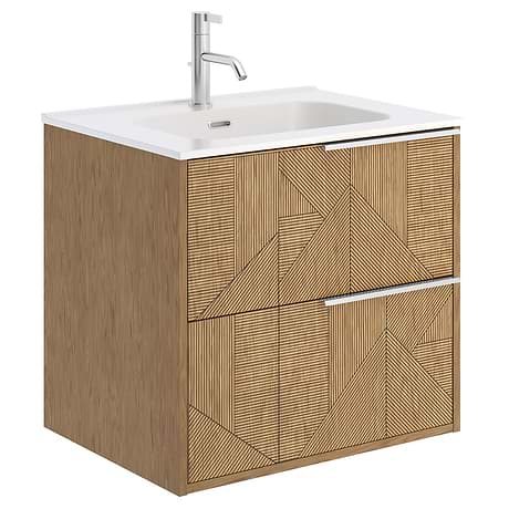 Kora Geo Geo Faux Fluted 24" Single Vanity with Integrated White Ceramic Top & Silver Handles