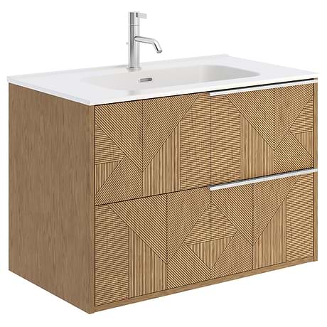 Kora Geo Geo Faux Fluted 32" Single Vanity with Integrated White Ceramic Top & Silver Handles