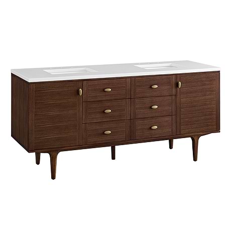 Amberly Mid-Century Walnut 72" Double Vanity with White Zeus Quartz Top by JMV