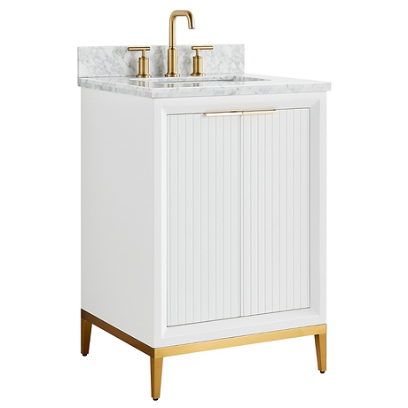 Bungalow White and Gold 24" Single Vanity with Carrara Marble Top