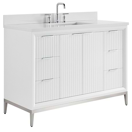 Bungalow White and Silver 48" Single Vanity with Pure White Quartz Top