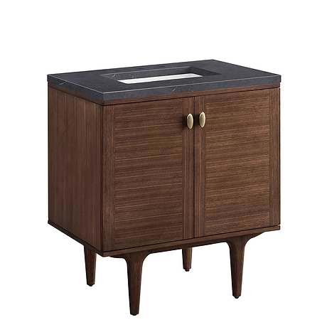 Amberly Mid-Century Walnut 30" Single Vanity with Charcoal Soapstone Quartz Top by JMV