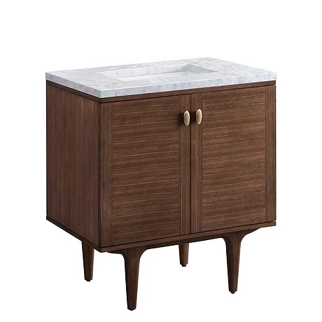 Amberly Mid-Century Walnut 30" Single Vanity with Carrara Marble Top by JMV