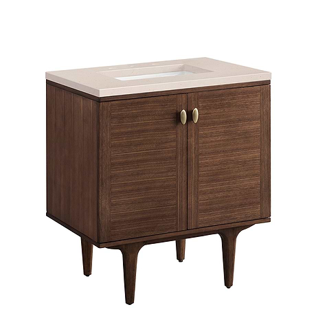 Amberly Mid-Century Walnut 30" Single Vanity with Eternal Marfil Quartz Top by JMV