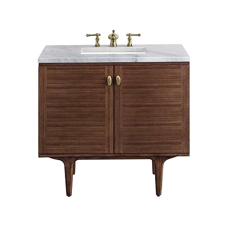 Amberly Mid-Century Walnut 36" Single Vanity with Carrara Marble Top by JMV