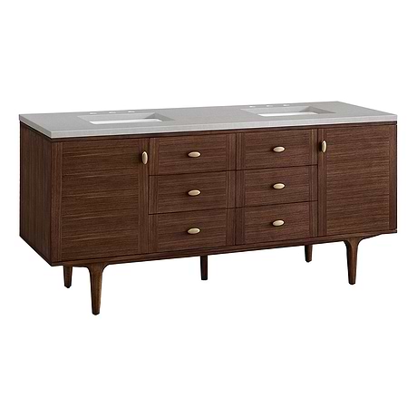 Amberly Mid-Century Walnut 72" Double Vanity with Eternal Serena Quartz Top by JMV