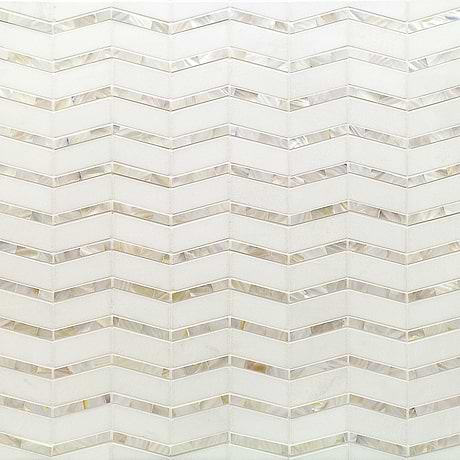 Alerion White Chevron Polished Pearl and Marble mosaic