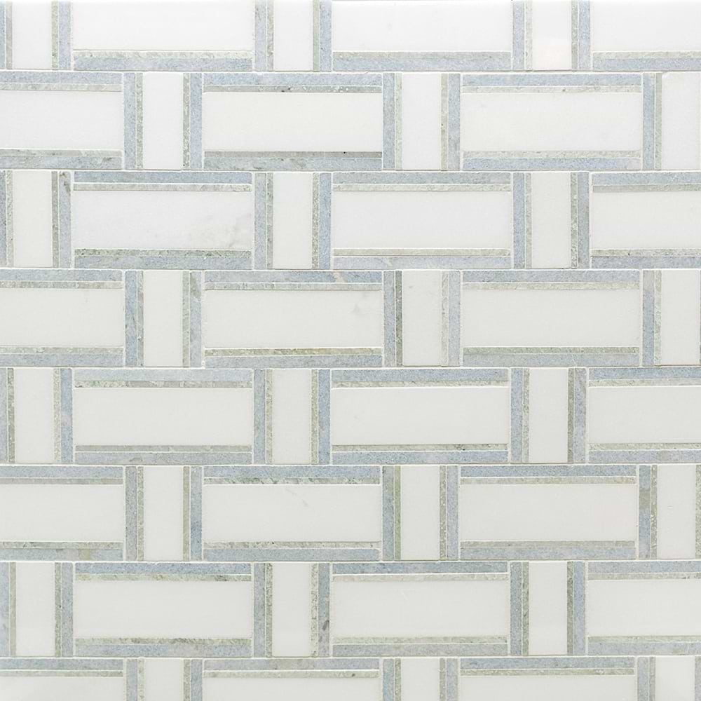 ESPLANADE Thassos and Blue Celeste Polished Marble Mosaic Tile