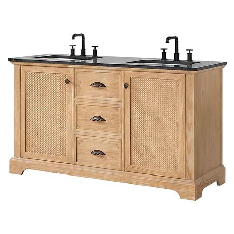 Olivier Blonde Wood 60" Double Vanity with Black Marble Top
