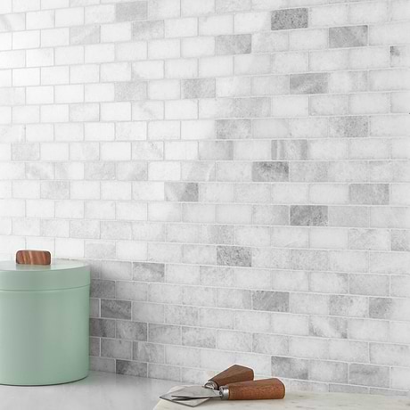 Biarritz White 1x2 Brick Polished Marble Mosaic
